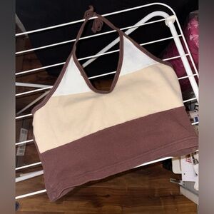 In Charge Brown and Cream Halter Top